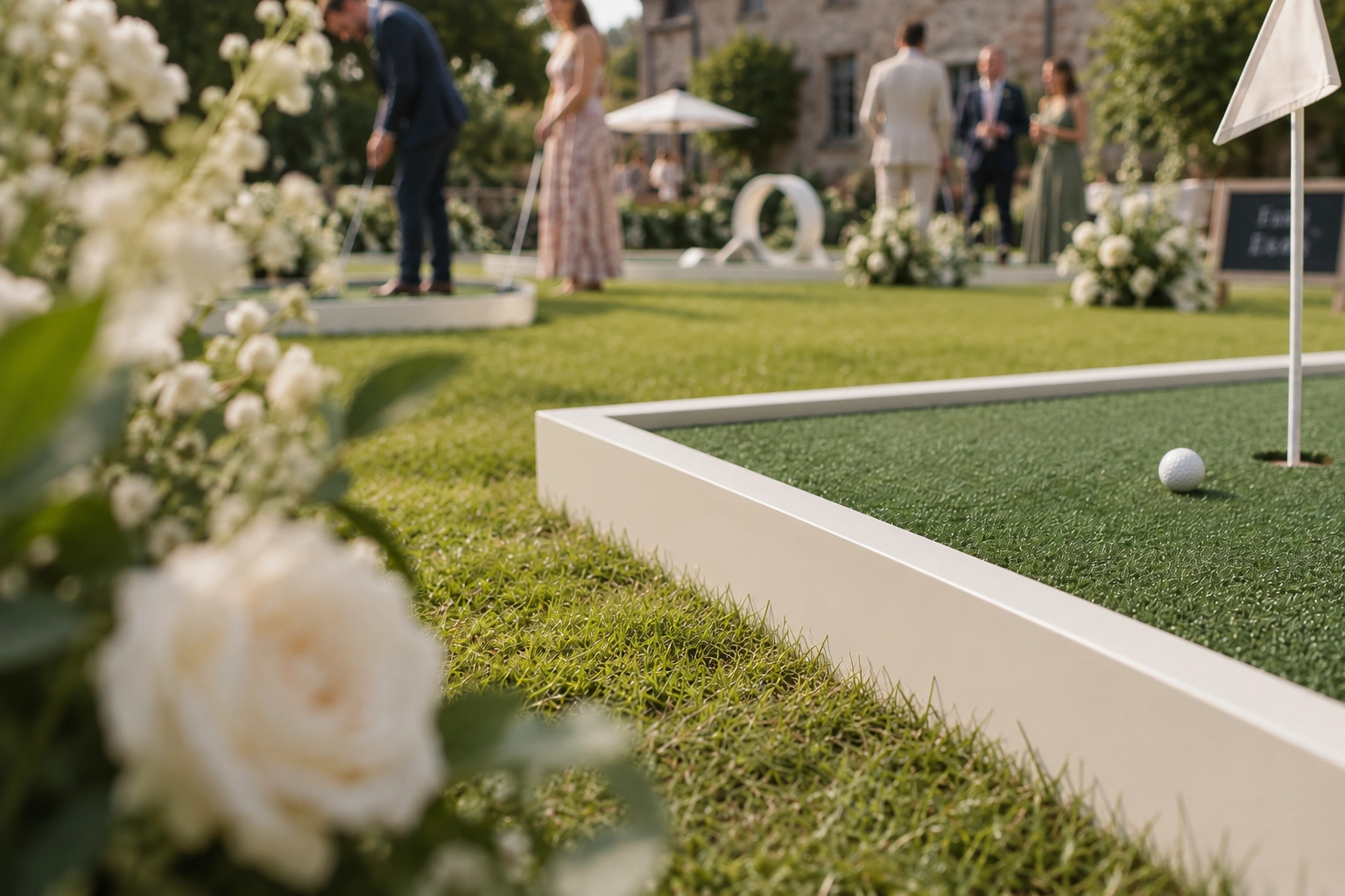 Premium mobile mini-golf at an elegant wedding venue